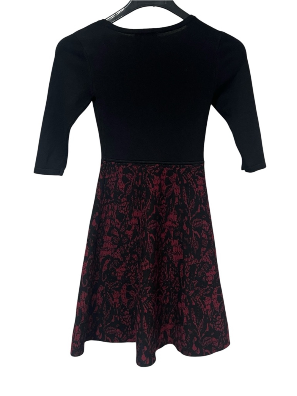 BCX 3/4-Sleeve Lace-Skirt Sweater Dress in black and burgundy Size Junior XS - Picture 5 of 12